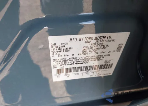 2022 Ford Maverick Lariat z USA, uszkodzony, nr VIN 3FTTW8E37NRA27331